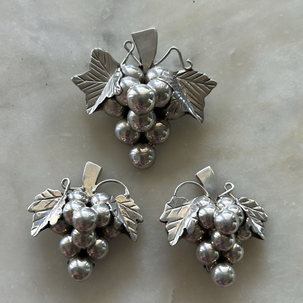 Grape Cluster Pendant / Brooch and Earrings